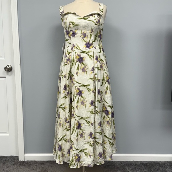 NWT Azazie Atelier Alexie Tulip Print Maxi Dress 12 White Iris Floral Dance Prom - Picture 5 of 16
